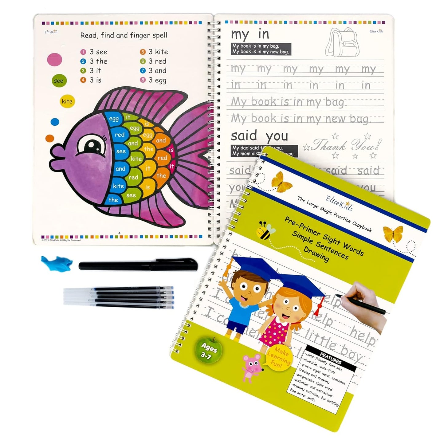 Magic Grooved Writing Practice for Kids, Trace Books for Kids Ages 3-5, 6-8, Handwriting Practice for kids 5-7, Teacher-Designed Reusable Magic Practice Copybook for Kids ages 3-8 (8.7×6.9in)