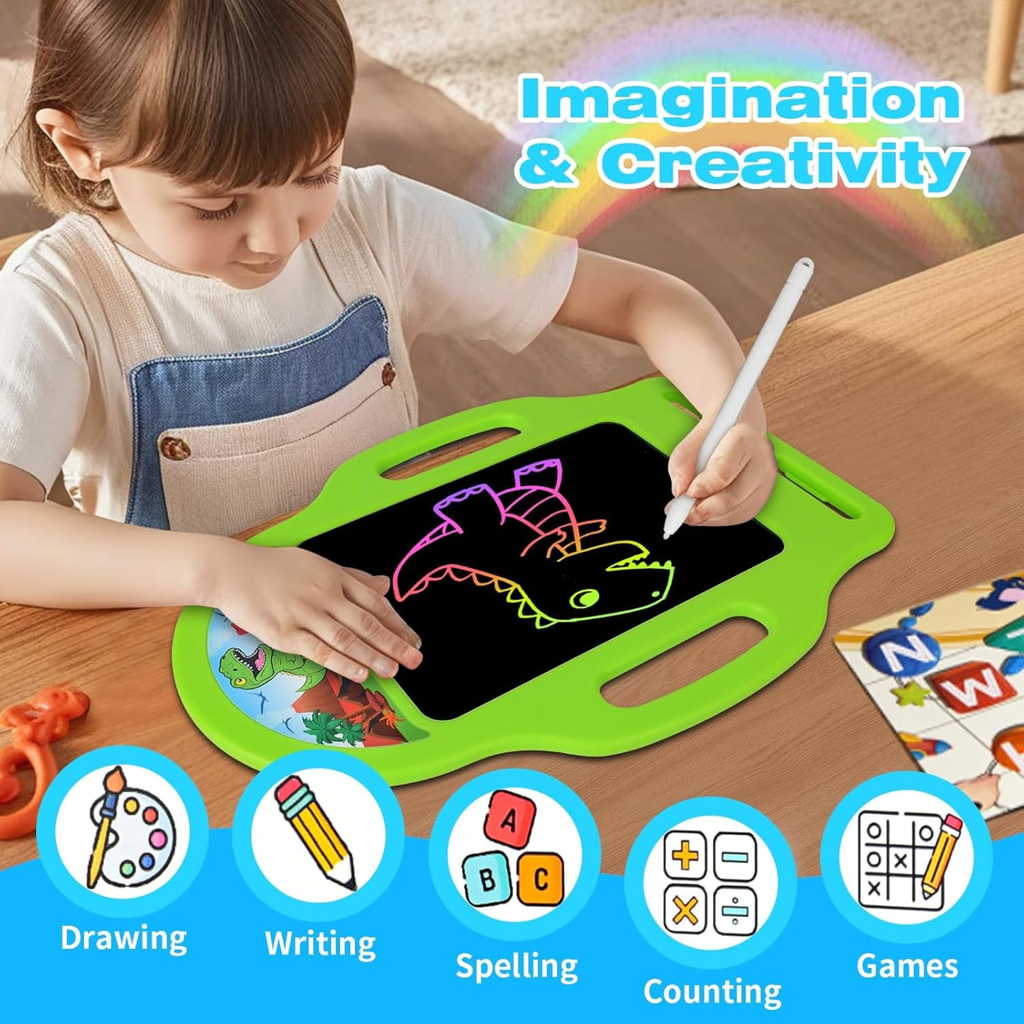 Unicorn 8.5 Inch LCD Writing Tablet for Kids 2-6, Drawing Tablet Doodle Board with Handle, Travel Car Toy for Girls, Educational Sketch Pad Birthday Christmas Gift