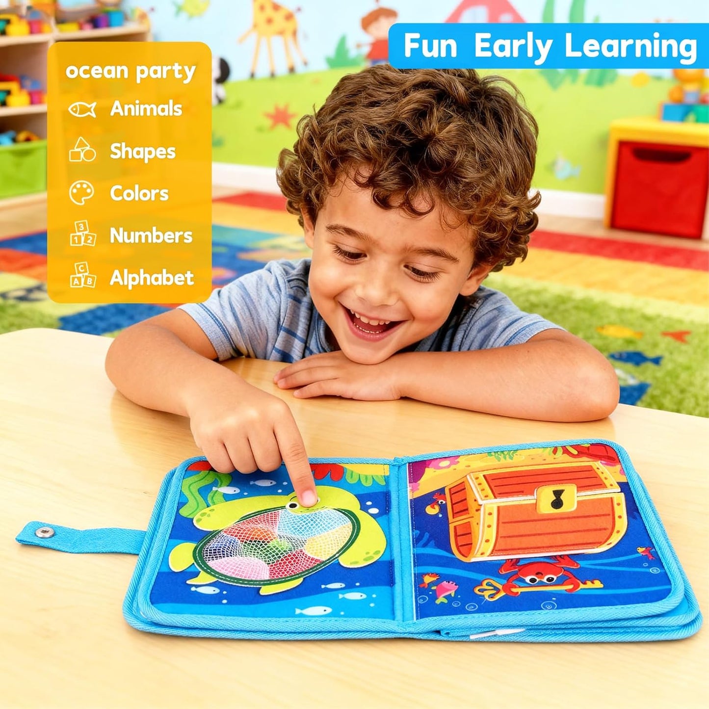 Ocean Busy Book for Toddlers 1-3, Montessori Quiet Book with 20 Activities, Travel Toy for Fine Motor Learning, Gift for Boys Girls