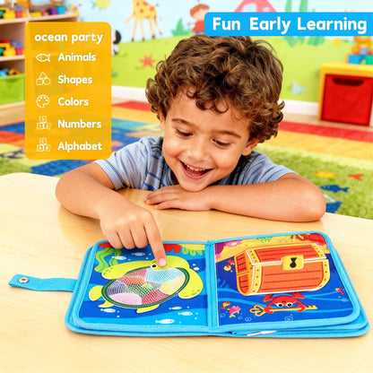Ocean Busy Book for Toddlers 1-3, Montessori Quiet Book with 20 Activities, Travel Toy for Fine Motor Learning, Gift for Boys Girls