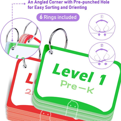 BenBen Sight Words & Phonics Flash Cards, 500 Sight Words & 24 Phonics, 800+ Words, Learn to Read Dolch & Fry High Frequency Site Words for Pre-k Kindergarten 1st 2nd 3rd Grade Kids Ages 3-9
