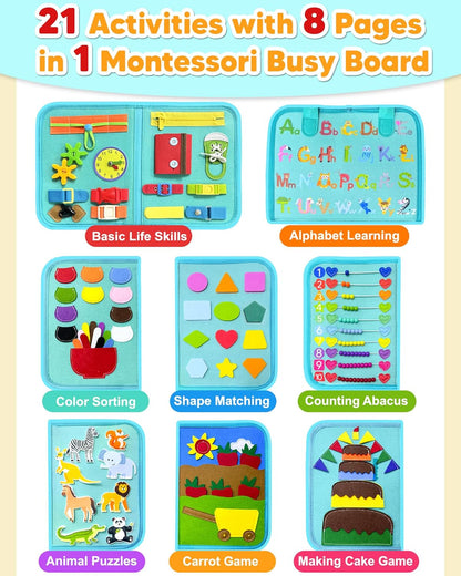 Exorany Busy Board Montessori Toys for Toddler Boys & Girls Birthday Gifts, Sensory Toys for Toddlers, Educational Travel Preschool Toddler Activities Learning Fine Motor Skills