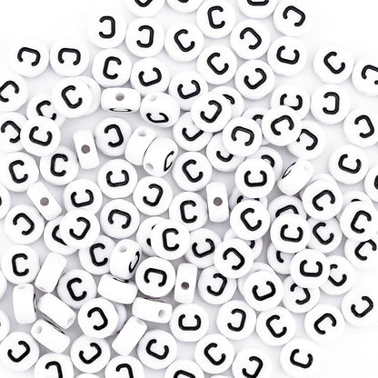300Pcs Vowel Letter Pony Beads for Charms Bracelets Making 4X7mm Individual Round White Alphabet Beads U
