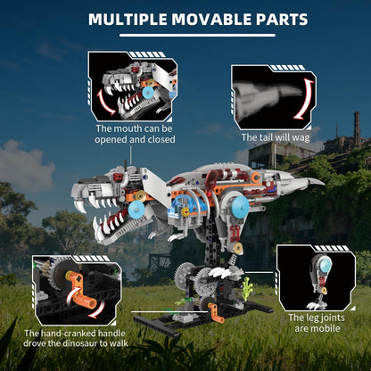 Mechanical T-Rex Dinosaur Building Set with Lights, Rotatable Components & Display Stand, STEM Building Toy for Boys 8-14, Home Office Decor for Adults, Mechanical Enthusiasts (730PCS)