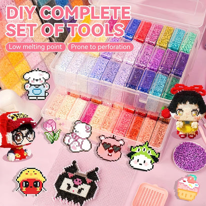 Fuse Beads Kit for Jewelry Making, 2000 Pcs Melty Beads with Storage Box and Big Iron, Create Bracelets, Keychains, Pixel Art, Complete Crafts for Girls & Boys Birthday Gifts, Easter Basket Stuffers