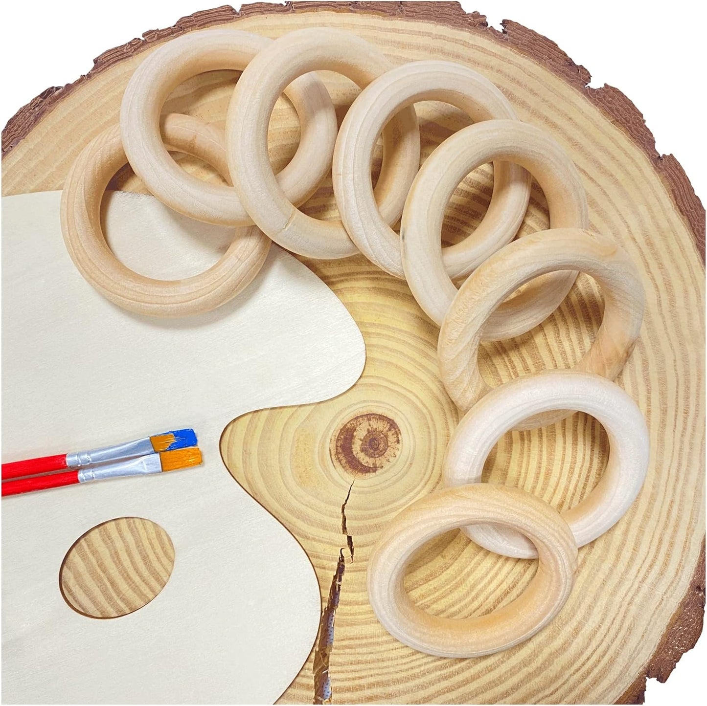 80 Pieces 2.9 Inch Unfinished Wooden Rings for Crafts Natural Solid Wood Circle for Macrame Handmade Project (Inner 1.9 inch)