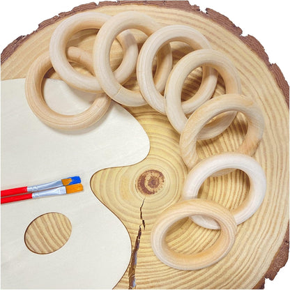 80 Pieces 2.9 Inch Unfinished Wooden Rings for Crafts Natural Solid Wood Circle for Macrame Handmade Project (Inner 1.9 inch)