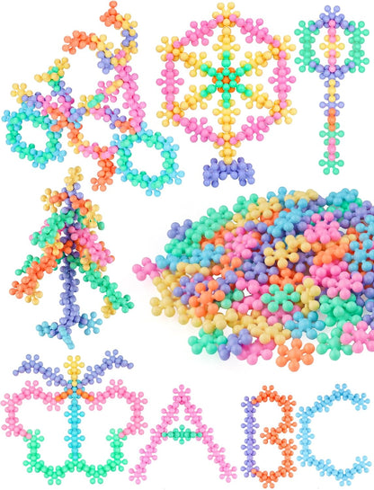 Snowflake Interlocking Building Block Educational Toy 300PCS for Kids Ages 3+, Multi-Color Solid Plastic Early Learning Creativity STEM Toy with Carrying Case Safe Material