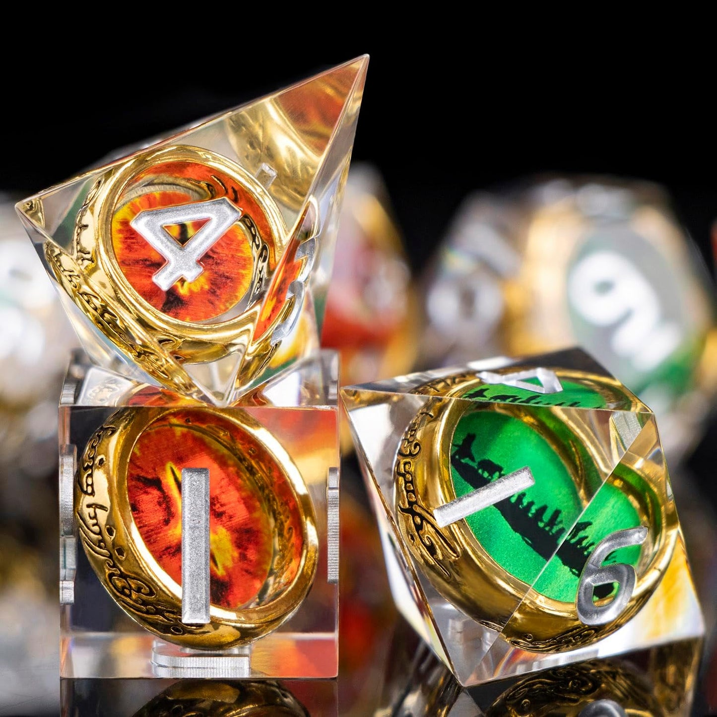 Magic Golden Ring DND Dice Set Sharp Edge Red Resin Dice with Box, for use with Dungeons Dragon RPG D&D Tabletop Games Lord D and D Polyhedral Dice Set