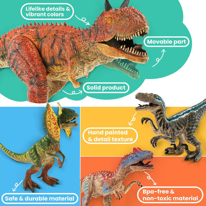 Zippytots 4 PCS Large Dinosaur Toys for Kids 3-5 Realistic Dinosaur Figures with Movable Parts & Learning Cards- Big Dino Toys for Kids 5-7 Ideal Gift for Toddlers Boys Girls Ages 3+
