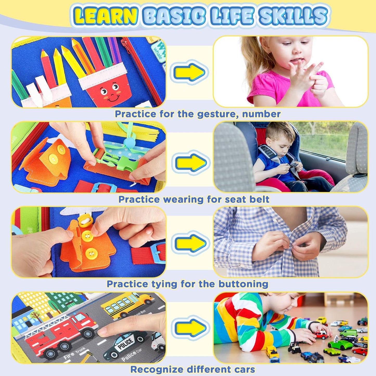 URMYWO Busy Board - Montessori Toys for 1 2 3 4 Year Old, Busy Book Toddler Activities with Fine Motor Skills, Autism Sensory Toys Gifts for Boys Girls, Travel Toys for Road Trip Plane Car