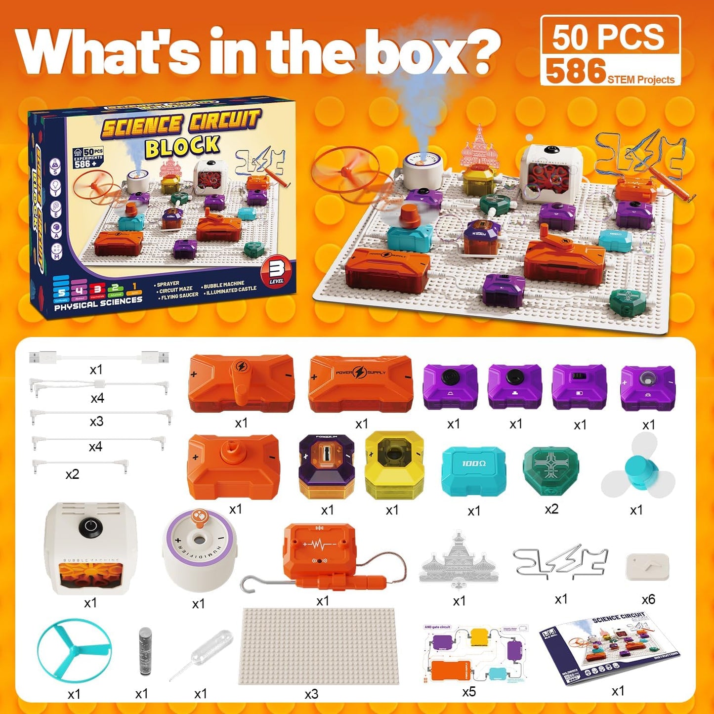 Gohero Circuits Science Kit，76 STEM Projects,Science Experiments for Kids with Fan, RGB Lights,Learning & Education toysKids Circuit Board for Kids(586 Projects+)