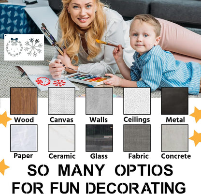 BAMIDELE Letter Stencils for Painting on Wood, 50 Pcs Calligraphy Alphabet Drawing Templates with Numbers, Signs, Flowers, Reusable Cursive Plastic Art Craft Stencils