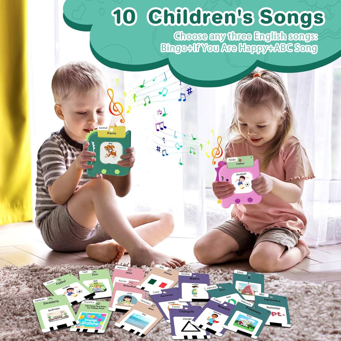 Spanish and English Talking Flash Cards for Toddlers 1 2 3 4 5 6 Year Olds, 420 Sight Words, Montessori Learning Toys, Pocket Speech Therapy Toys, Sensory Preschool Educational Birthday Gift