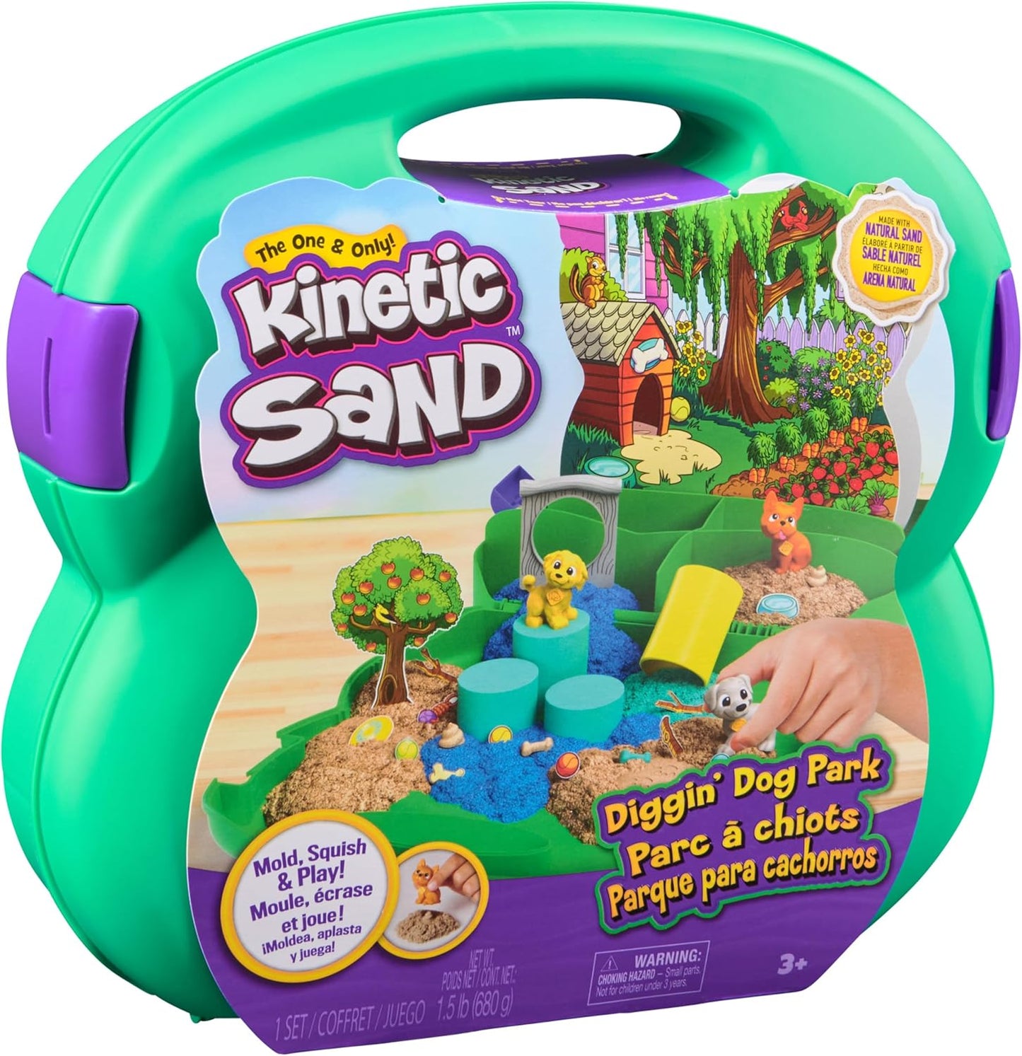 Kinetic Sand, Puppies Playground, 680 g Sand, 3 Multi-Purpose Dog Accessories, 2 Sand Tools, Comfortable Carrying Case, Toys for Children and Girls, 3+ Years Old