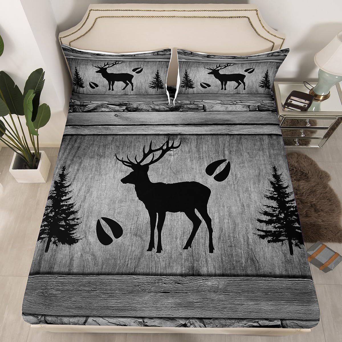 Manfei Musical Kids Fitted Sheet Full Size, MusicalGuitar Radio Drum Kit Headset Print Bedding Set 3pcs for Boys Girls, Rock Music Bed Cover with 2 Pillowcases, Soft Polyester Bedding, No Top Sheet