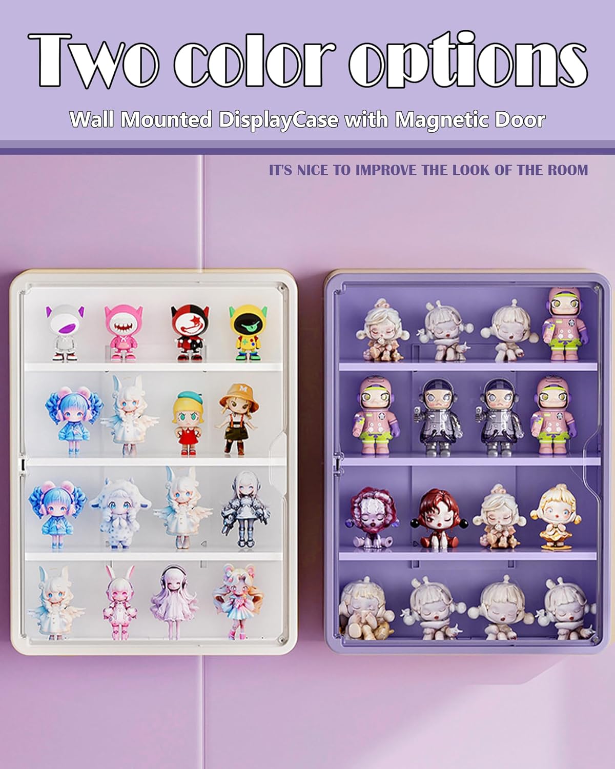 HGYZE Peg Boards for Wall with Shelf & Hooks, No Punching Craft Storage, Small Pegboard Ledges Organizer for Hanging Keychains, 4 Pack Decorative Wall Panel Kits for Blindboxes Lightweight Dolls, Pink