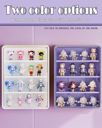 HGYZE Peg Boards for Wall with Shelf & Hooks, No Punching Craft Storage, Small Pegboard Ledges Organizer for Hanging Keychains, 4 Pack Decorative Wall Panel Kits for Blindboxes Lightweight Dolls, Pink