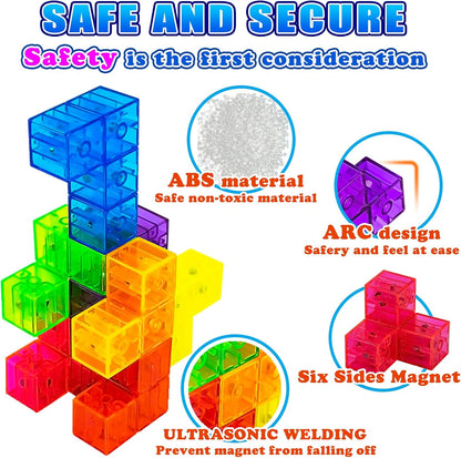 Magnetic Building Blocks Magic Magnetic 3D Puzzle Cubes, Set of 7 Multi Shapes Magnetics Blocks with 54 Guide Cards, Children's Educational Toys and Stress Relief Fidget Toys for Kids Adults