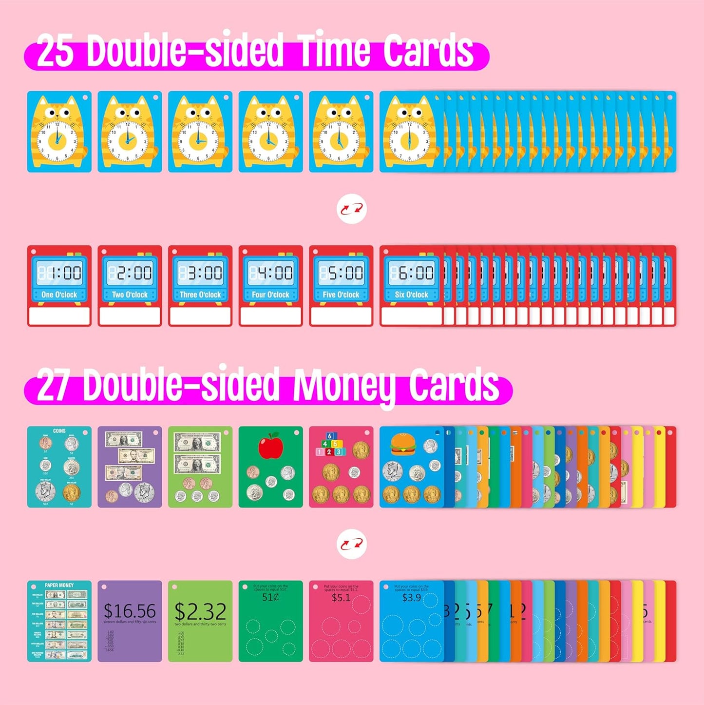 50 PCS Kid First Cognitive Flashcards,Double Sided Printed 7 in 1 Colorful Cards Alphabet,Numbers, Foods,Animals,Shapes,Colors with 3 Reclosable Rings,Learning Tool for Pre-K Kindergarten Toddlers