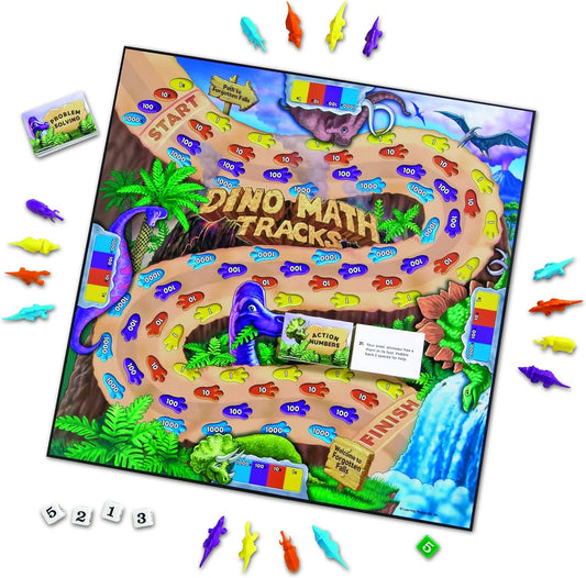 Learning Resources Dino Math Tracks Game - Math Manipulatives, Montessori Board Game, Addition and Subtraction, Counting Literacy Toys, STEM for Kids, Critical Thinking, Gifts for Boys and Girls