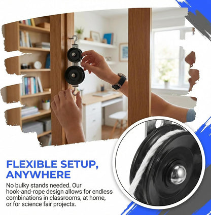 10-Piece Mechanics Pulley Block Set - Heavy Duty Metal Fixed & Movable Pulleys with Ropes, Hooks, STEM Physics Lab Science Kit & Simple Machines Teaching Equipment