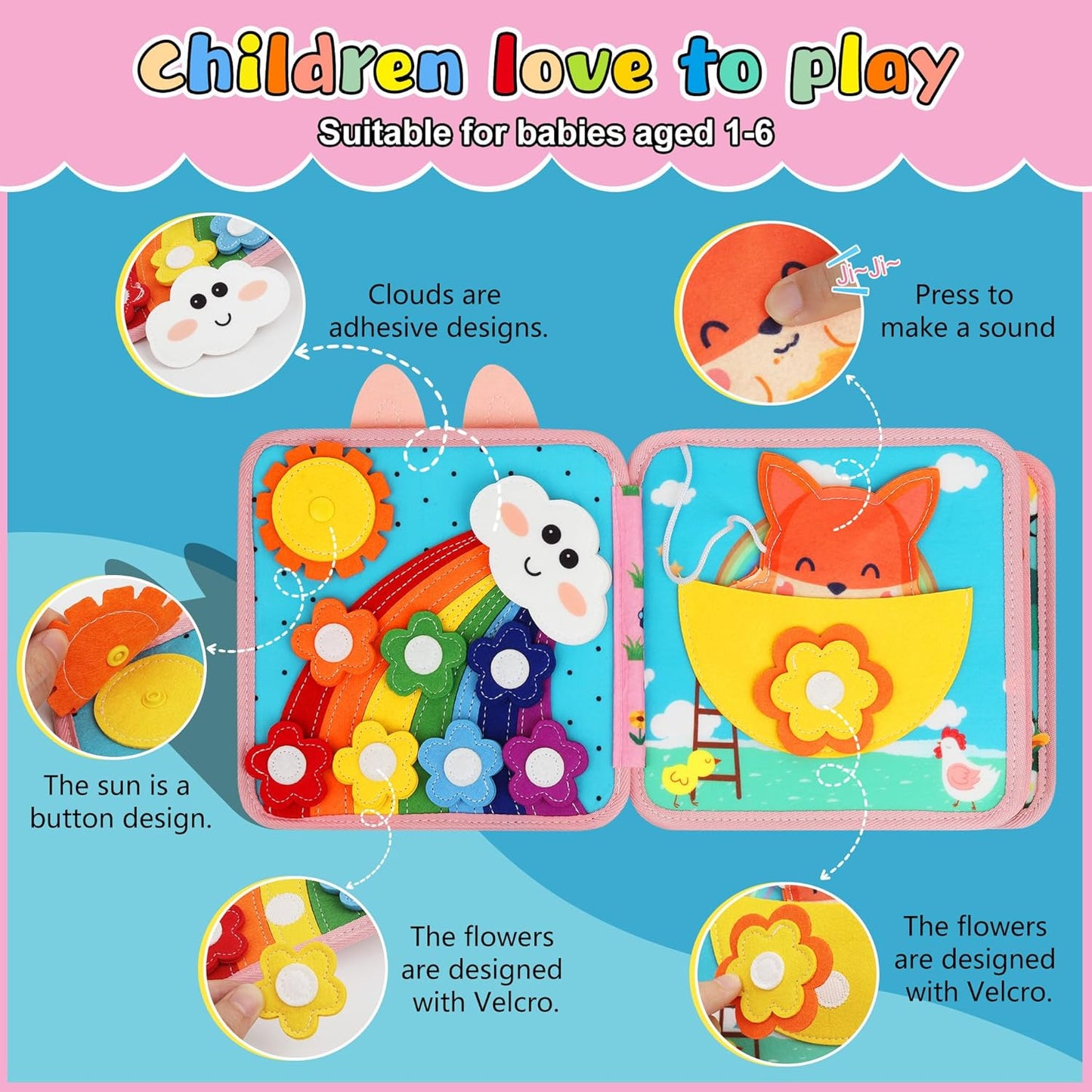 Busy Book for Toddlers Montessori Toys- Busy Board for 1-3 Year Boy Gifts Girl Toys Educational Learning Quiet Activity Books Toddler Airplane Travel Toy for 1 Year Old Birthday