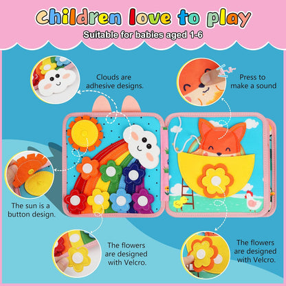 Busy Book for Toddlers Montessori Toys- Busy Board for 1-3 Year Boy Gifts Girl Toys Educational Learning Quiet Activity Books Toddler Airplane Travel Toy for 1 Year Old Birthday