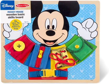 Melissa & Doug Mickey Mouse Clubhouse Wooden Basic Skills Board - Zip, Lace, Tie, Buckle, Button, and Snap