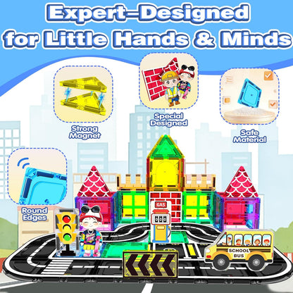 Goodtiles Magnetic Tiles Road Expansion Set, STEM Magnetic Building Blocks for Kids Ages 3-5 4-8 5-7, Preschool Learning Sensory Kids Toys for Toddler Birthday