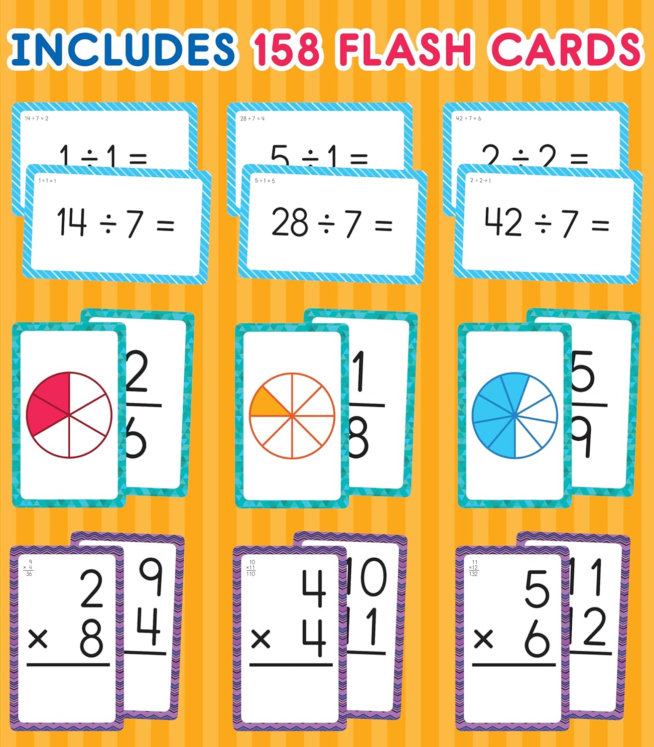 Carson Dellosa Addition, Subtraction, Division, and Multiplication Flash Cards, 4 Sets of Flashcards, Math Games for Kids 8-12, 3rd Grade Mathematics and Up