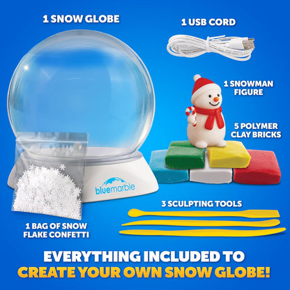 Blue Marble Light-Up Christmas Snow Globe for Kids Kit – Create a Holiday Scene with Clay, Snowflake Confetti & Snowman Figure, Plastic Snow Globe Kit, Christmas Crafts for Kids, Stocking Stuffers