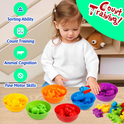 Counting Dinosaurs Toys Matching Games with Sorting Bowls for Kids Toddler Learning Activities Preschool Must Have Manipulatives Montessori Fine Motor Skills Toys Age 3 4 5 Years (Dinosaurs)