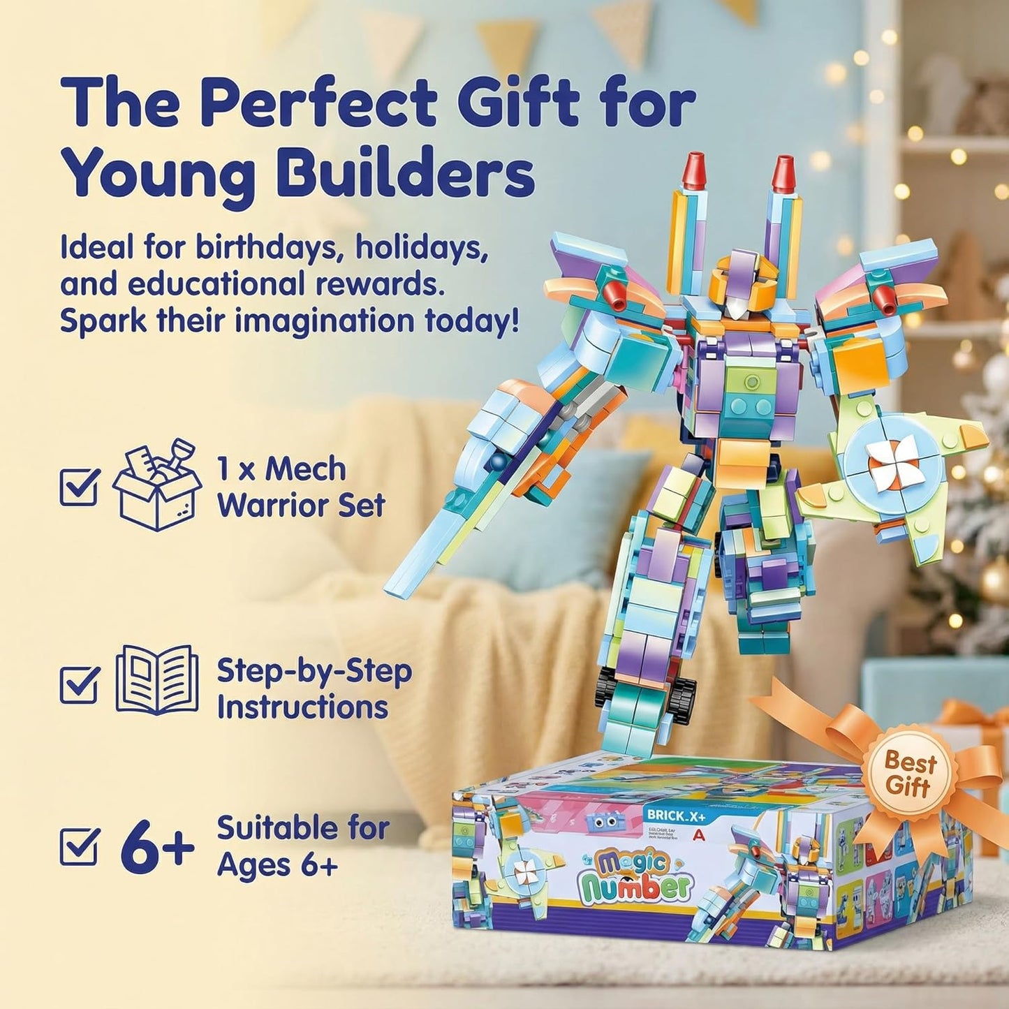 QMEAKMONY 12-in-1 Number & Mech Warrior Building Blocks Set, STEM Educational Kit with Digital Transformation & Giant Robot Combo, Creative Construction Toy for Enthusiasts