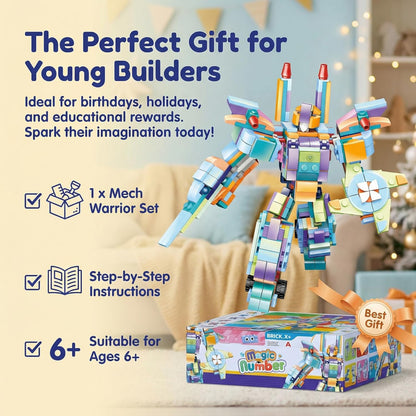 QMEAKMONY 12-in-1 Number & Mech Warrior Building Blocks Set, STEM Educational Kit with Digital Transformation & Giant Robot Combo, Creative Construction Toy for Enthusiasts