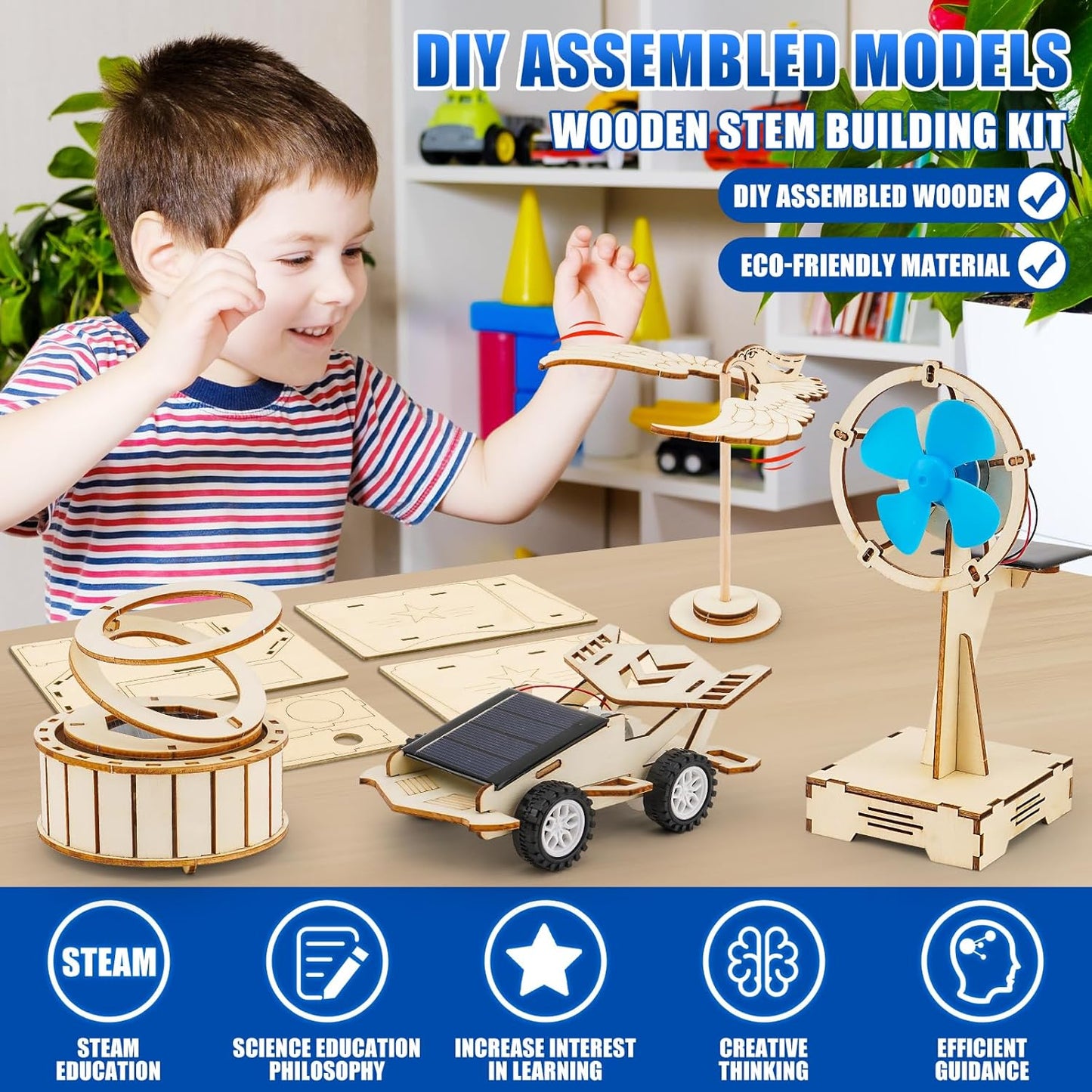 8 in1 STEM Science Kit for Kids Age 8-14, Wooden Physics Experiments & Solar Engineering Kits, Build Solar Car, Anti-Gravity Device, Telescope, Periscope & Dinosaur Claw, Gifts for Boys Girls