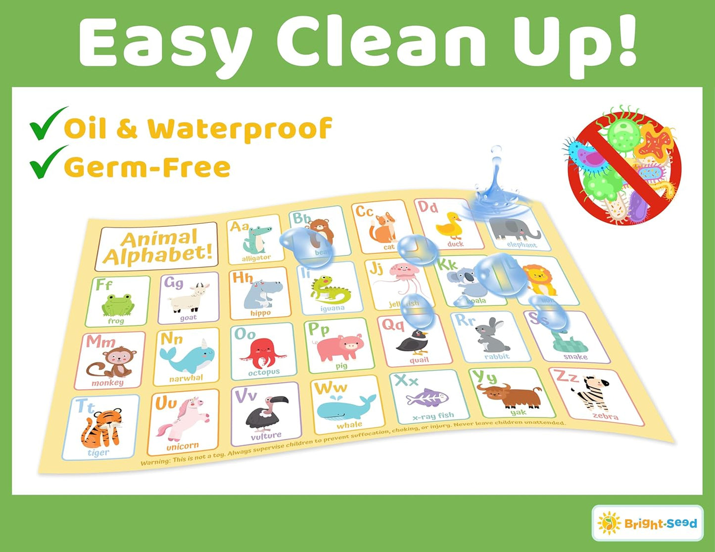 Bright Seed Disposable Placemats for Baby, Toddlers and Kids, Animals ABC & Numbers, 40 Disposable Baby mats for Restaurant, Dining Table & Travel, Learning Placemats for Kids, Toddler Travel