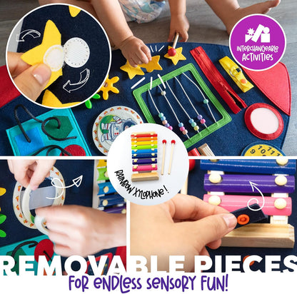 Monz Montessori Sensory Wall Busy Board for Toddlers 2-5 – Wall Mounted Interactive Activity Panel, Educational Felt Sensory Board, Preschool Learning Toy for Kids Classroom or Playroom
