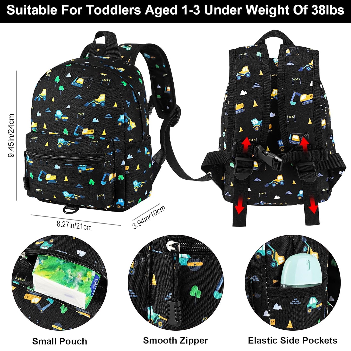 Accmor Toddler Backpack Leash, Mini Child Backpack with Anti Lost Wrist Link, Cute Kids Backpack Leash Walking Harness for Outdoor Travel, Small Excavator Backpack Tether for Baby Boys Girls Ages 1-3