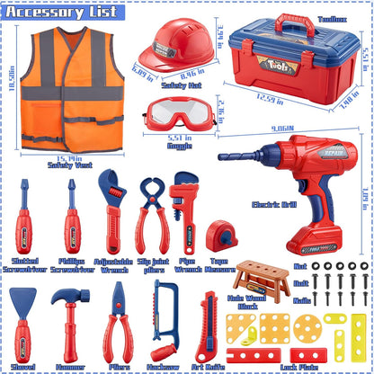 Kids Tool Set,MAGIC4U Toddler Tool Set with Tool Bag,11 Tools Equipements,Pretend Play Construction Kits for Kids Age 3-6 Years Old,Toddler Boy Toys