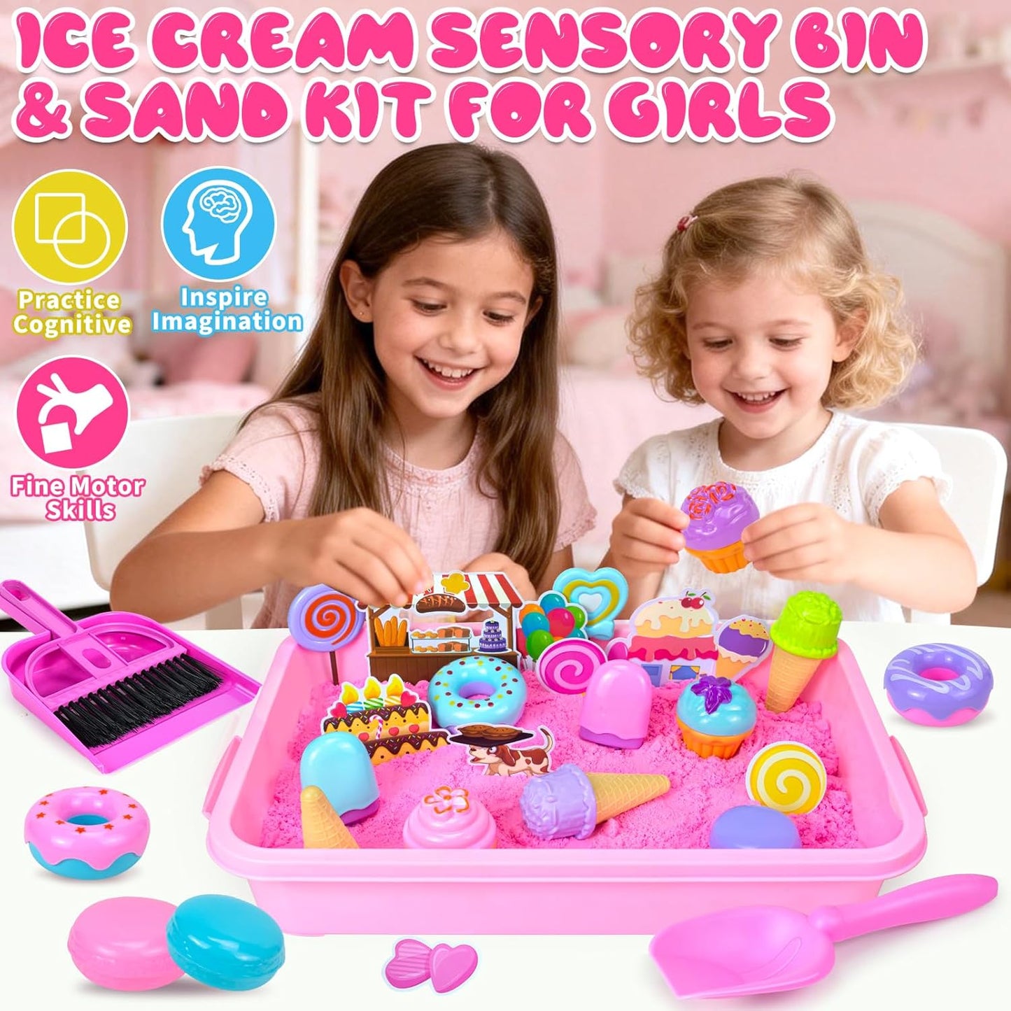 Bloolilies Sensory Bin, 59 Pcs Farm Sensory Sand Box Kits with Sandbox & Farm Animals & Tractor Playset, Play Sand Art Kit Magic Sand Toys for Boys Girls Toddlers Birthday Gift for Kids