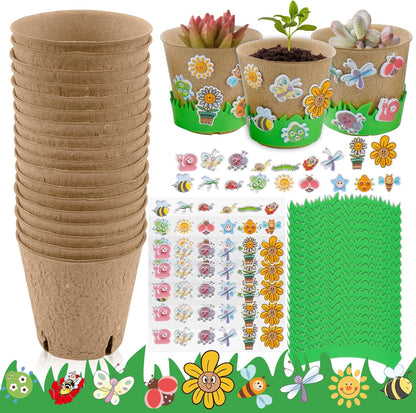 JYNTERPLAY 18 Pack Spring Garden Paper Pot Craft Kit Include 18 Pcs Paper Mache Pots and 108 Pcs Adhesive Foam Stickers Bulk for Kids Flower Planting Growing DIY Painting