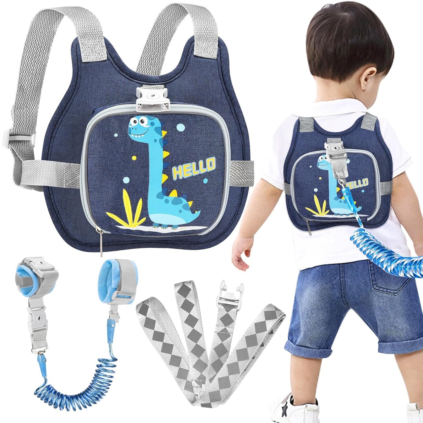 Accmor Toddler Harness Leash + Reflective Anti Lost Wrist Link, Cute Car Kids Back Pack with Hand Strap Collapsible Child Walking Restraint Belt Tether Hold Baby Boys Close for Outdoor Travel