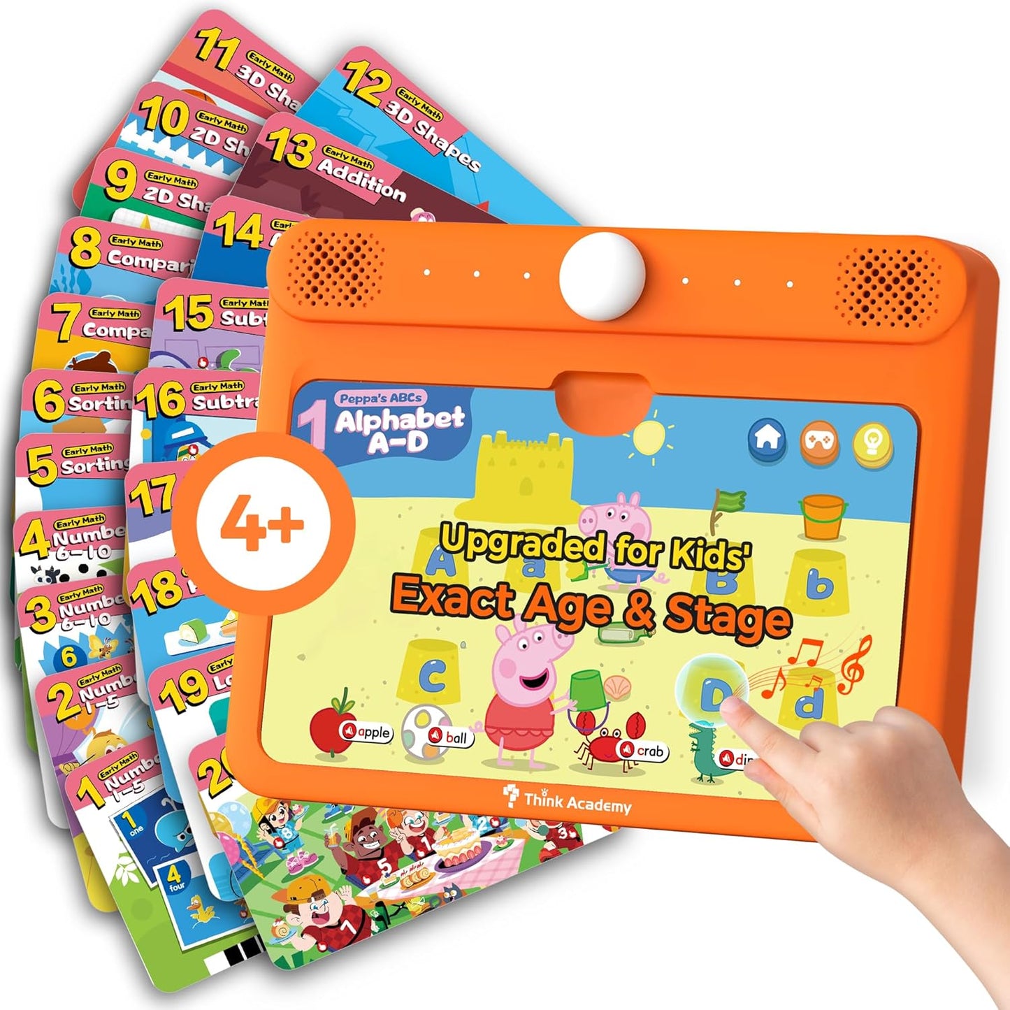 Think Academy Learning Pad for 3+, Age-Optimized Screen-Free Educational Learning Tablet, Learn to Read Phonics Flash Cards with Alphabet, Words, Numbers, Music, Preschool Learning Activities for Kids