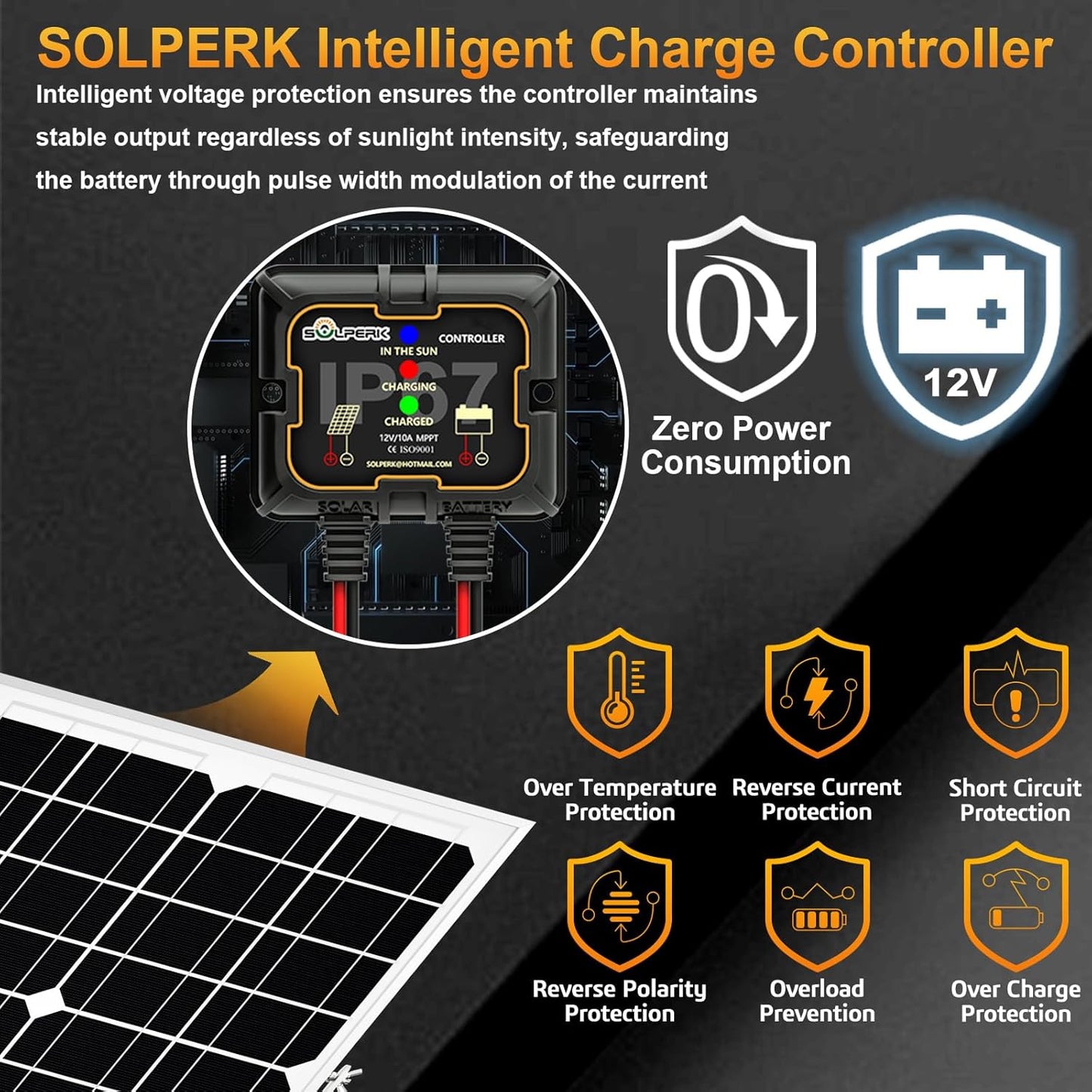 SOLPERK Solar Panel Kit 50W 12V, Waterproof Solar Battery Trickle Charger Maintainer + Waterproof Controller + Adjustable Mount Bracket for Boat Car RV Motorcycle(Without Mounting Bracket)