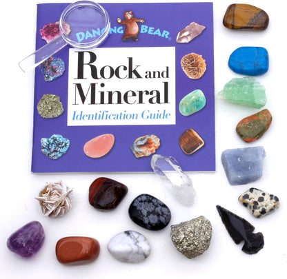 DANCING BEAR Rock, Mineral & Geodes Treasure Hunt Activity Kit (250 Pc Set) Real Shark Teeth Fossils, ID Sheet & Rock Book, STEM