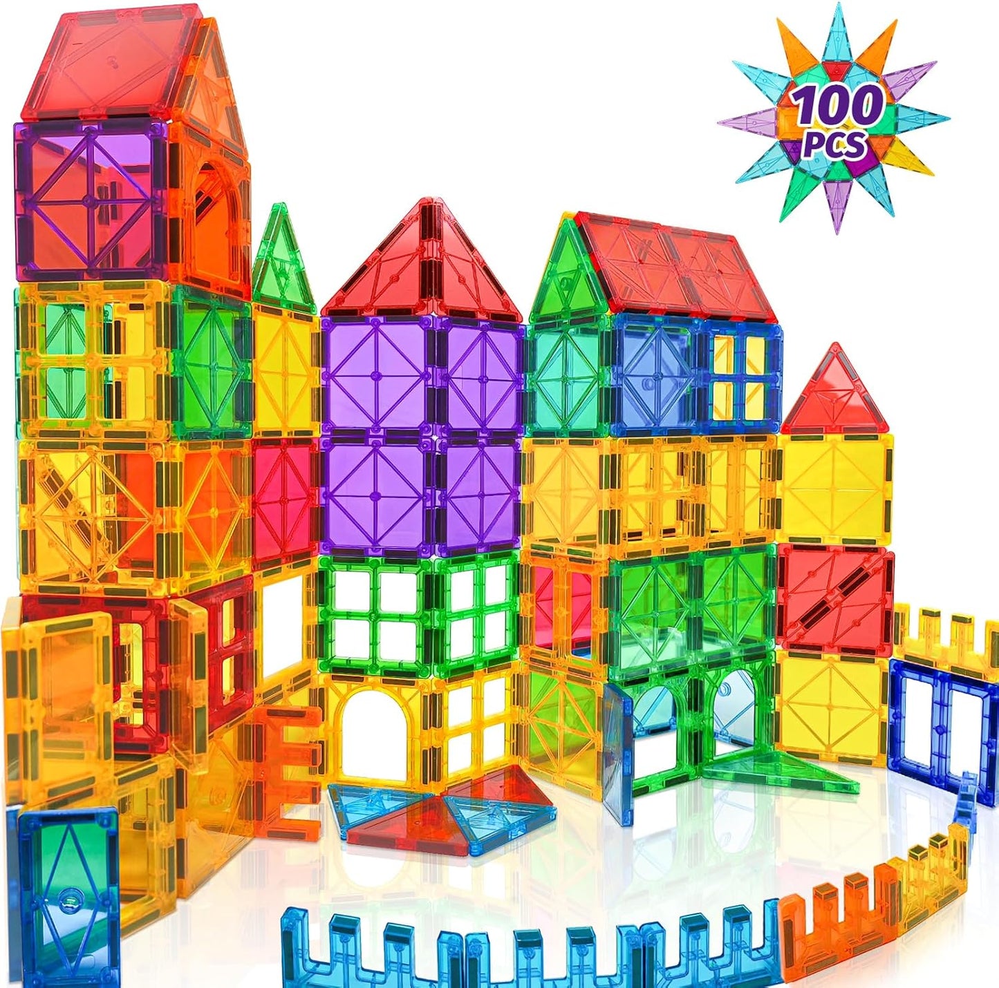 100pcs Magnetic Tiles Magnetic Building Blocks for Toddlers 3 4 5 6 7 Year Old Boys Girls Educational Magnet Blocks Christmas Birthday Gift Toys for Kids Ages 4-8 Sensory Toys 1-3
