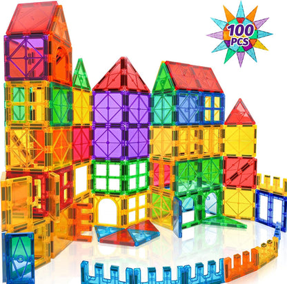 100pcs Magnetic Tiles Magnetic Building Blocks for Toddlers 3 4 5 6 7 Year Old Boys Girls Educational Magnet Blocks Christmas Birthday Gift Toys for Kids Ages 4-8 Sensory Toys 1-3