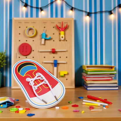 Shoe Tying Practice, Wooden Learn to Tie Your Own Shoes Threading Lacing Shoes Training Early Learning Kits | Threading Lacing Shoes Training Board Early Learning, Decorative Accessories