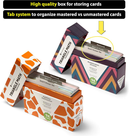 Award-Winning Triangle Math Flash Cards – 376 Multiplication & Division Facts (0–12) – Mastery-Based, Color-Coded Learning for Grades 3–6 – Durable Cards with Visual Aids